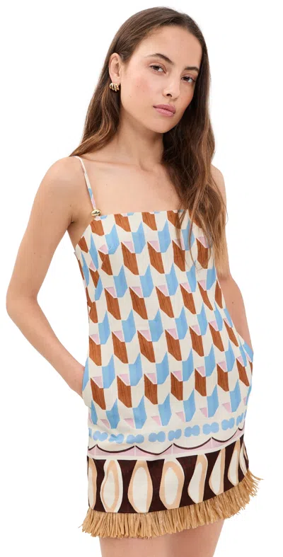 Cara Cara Valencia Printed Fringed Linen Mini Dress In Multi