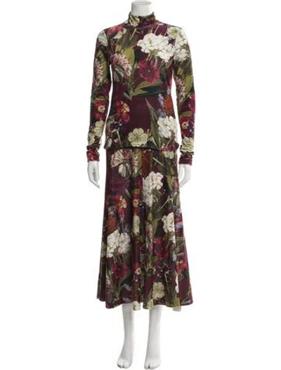 Pre-owned Cara Cara Velour Printed Skirt Set In Burgundy