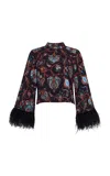 Cara Cara Vida Ostrich-trimmed Crepe Top In Multi