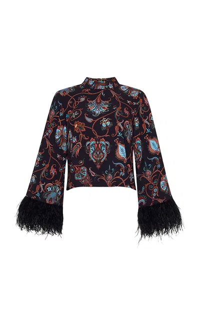 Cara Cara Vida Ostrich-trimmed Crepe Top In Multi