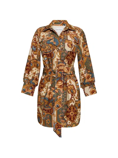 Cara Cara Villena Patchwork Corduroy Mini Dress In Brown