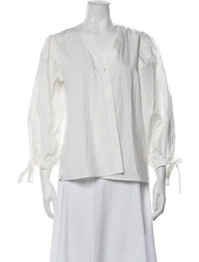 Pre-owned Cara Cara V-neck Long Sleeve Blouse In White