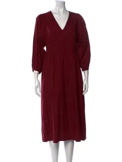 Pre-owned Cara Cara V-neck Midi Length Dress In Burgundy