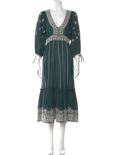 Pre-owned Cara Cara V-neck Midi Length Dress In Green