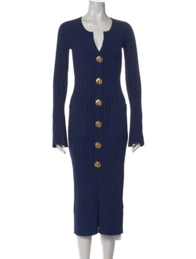Pre-owned Cara Cara V-neck Midi Length Dress W/ Tags In Blue