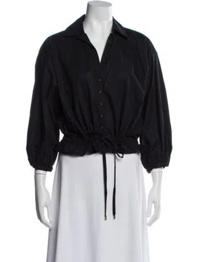 Pre-owned Cara Cara V-neck Three-quarter Sleeve Blouse In Black