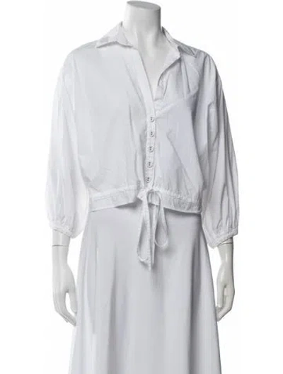 Pre-owned Cara Cara V-neck Three-quarter Sleeve Button-up Top In White
