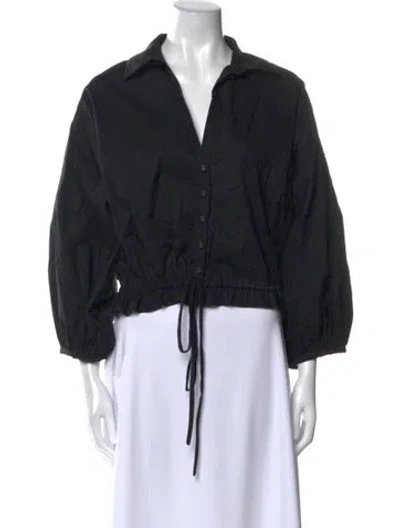 Pre-owned Cara Cara V-neck Three-quarter Sleeve Crop Top In Black