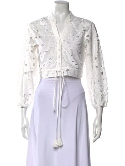 Pre-owned Cara Cara V-neck Three-quarter Sleeve Crop Top In White