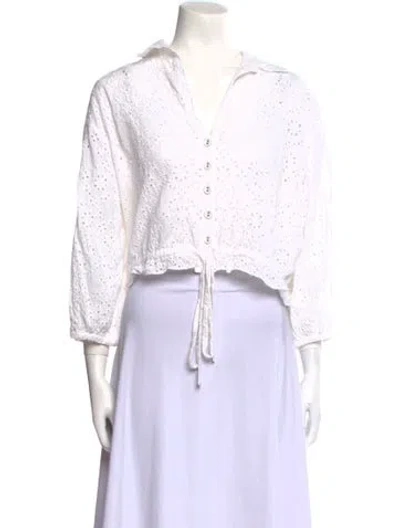 Pre-owned Cara Cara V-neck Three-quarter Sleeve Crop Top In White