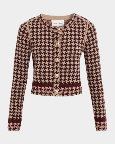 Cara Cara Wanda Houndstooth Knit Cardigan In Brown