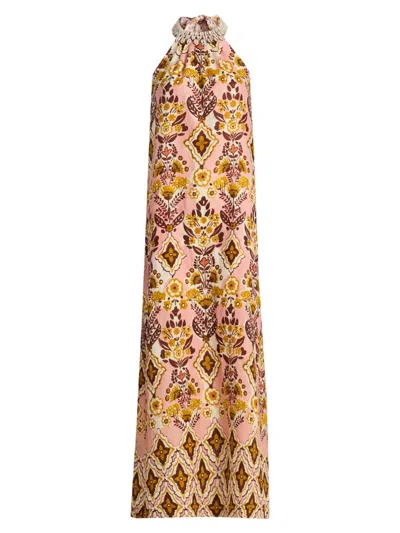 Cara Cara Women's Aimee Cowrie Shell Halter Column Maxi Dress In Pink
