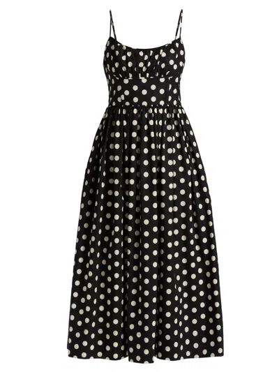 Cara Cara Alba Polka-dot Gathered Smocked Cotton-poplin Midi Dress In Black