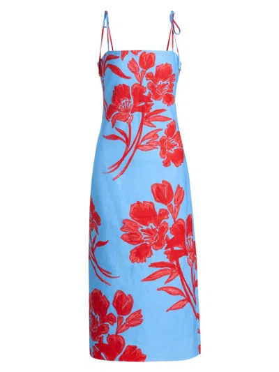 Cara Cara Chelsea Linen Tie Shoulder Midi Dress In Blue
