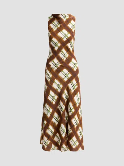 Cara Cara Women's Crystal Plaid Silk Midi Dress In Painted Plaid Brown