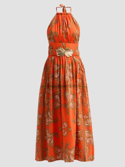 Cara Cara Women's Dena Printed Halterneck Midi Dress In Orange