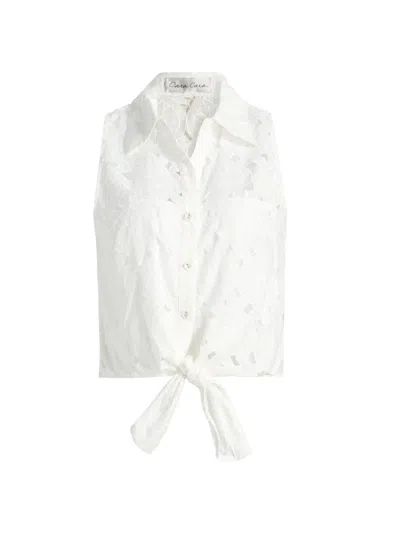 Cara Cara Highland Knotted Embroidered Cotton Blouse In White