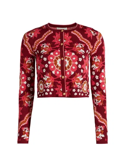 Cara Cara Women's Ila Patterned Knit Crop Cardigan In Red