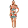 Cara Cara Women Kelly Egret Wild Blossoms Square Neck Puff Sleeves Mini Dress In Multi