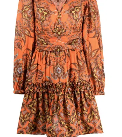 Cara Cara Women Long Sleeves Harper Dress Nectarine Vintage Paisley In Orange