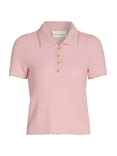 Cara Cara Melody Tipped Polo Top In Pink