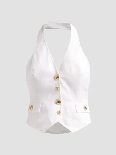 Cara Cara Women's Prescott Halterneck Linen Top In White