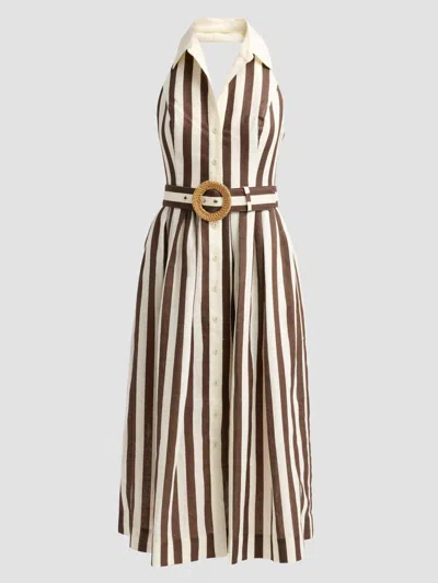 Cara Cara Quentin Belted Pleated Striped Cotton-poplin Halterneck Midi Dress In Multi