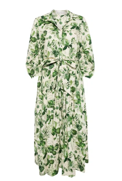 Cara Cara Women's Raya Midi Dress, Olive Hanging Orchids In Multi