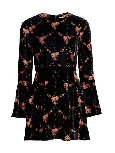 Cara Cara Women's Rosabella Floral Velvet A-line Minidress In Metallic