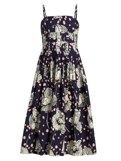 Cara Cara Sea Island Pleated Midi Dress In Blue