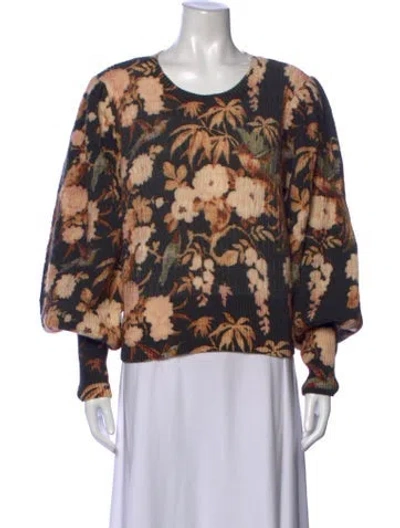 Pre-owned Cara Cara Wool Floral Print Sweater In Black/brown