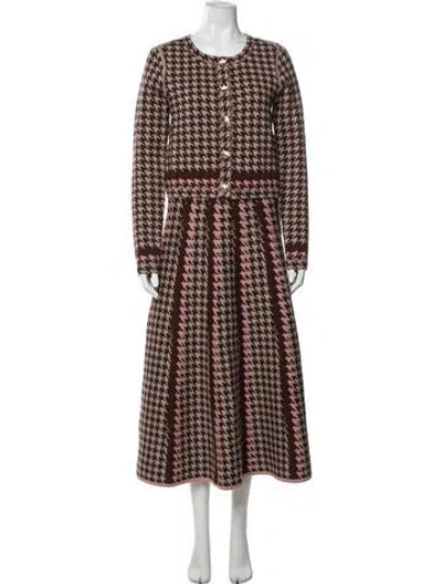 Pre-owned Cara Cara Wool Houndstooth Print Skirt Set In Brown
