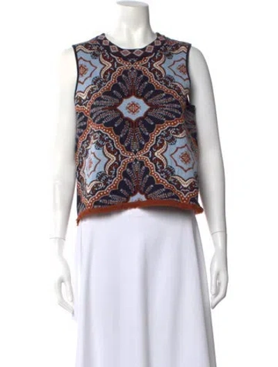 Pre-owned Cara Cara Wool Patterned Top W/ Tags In Blue