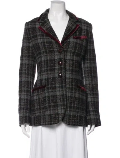 Pre-owned Cara Cara Wool Plaid Print Blazer W/ Tags In Grey