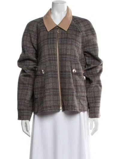 Pre-owned Cara Cara Wool Plaid Print Jacket In Gray
