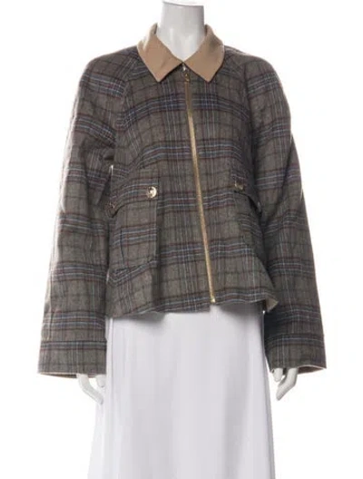 Pre-owned Cara Cara Wool Plaid Print Jacket In Grey