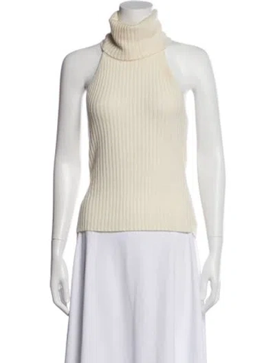 Pre-owned Cara Cara Wool Turtleneck Top In White