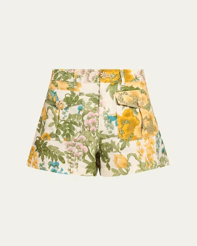 Cara Cara Xenia Linen Shorts Flora Meadow Ivory In Multi