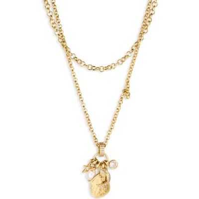 Cara Charm Cluster Double Strand Necklace In Gold