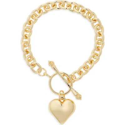 Cara Chunky Heart Charm Rolo Chain Bracelet In Gold