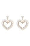 Cara Crystal & Imitation Pearl Heart Drop Earrings In Gold