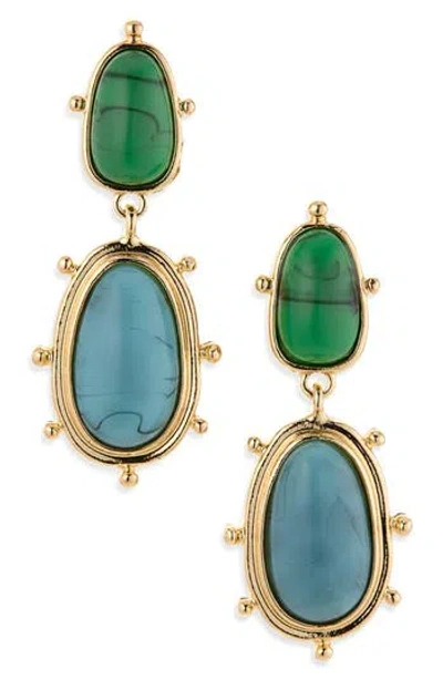 Cara Crystal Button Earrings In Blue