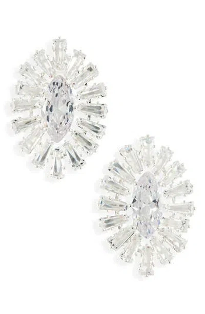 Cara Crystal Button Earrings In Silver