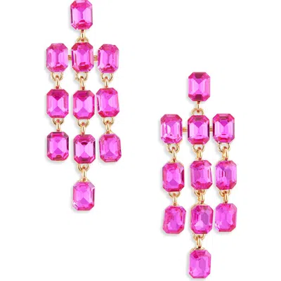 Cara Crystal Chandelier Earrings In Fuchsia