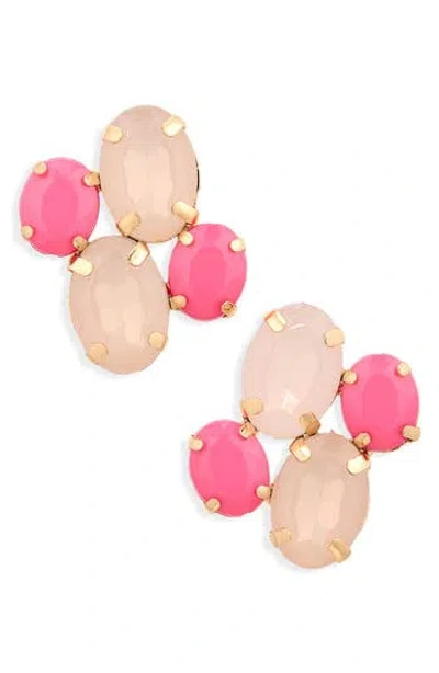 Cara Crystal Cluster Stud Earrings In Pink