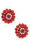 Cara Crystal Cluster Stud Earrings In Red
