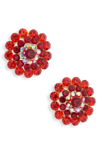 Cara Crystal Cluster Stud Earrings In Red
