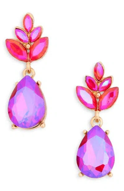 Cara Crystal Drop Earrings In Fuchsia