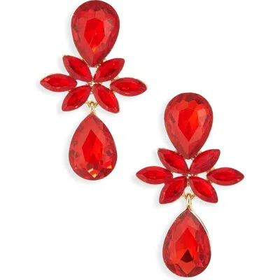 Cara Crystal Drop Earrings In Red