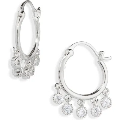 Cara Crystal Drop Hoop Earrings In Silver